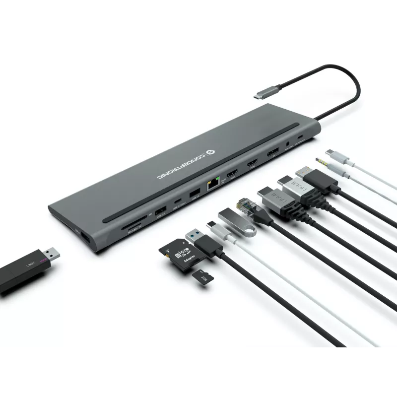 Dock para portátil/replicador de portas Conceptronic DONN17G com fios USB 3.2 Gen 1 (3.1 Gen 1) Type-C cinzento