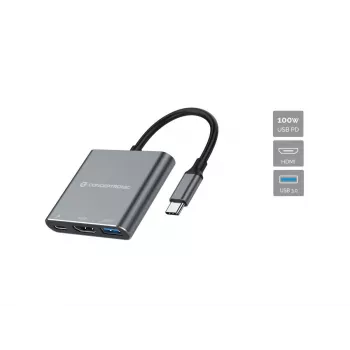 Estação de acoplamento Conceptronic DONN18G 3 em 1 USB 3.2 Gen 1, HDMI, USB 3.0, 100W USB PD