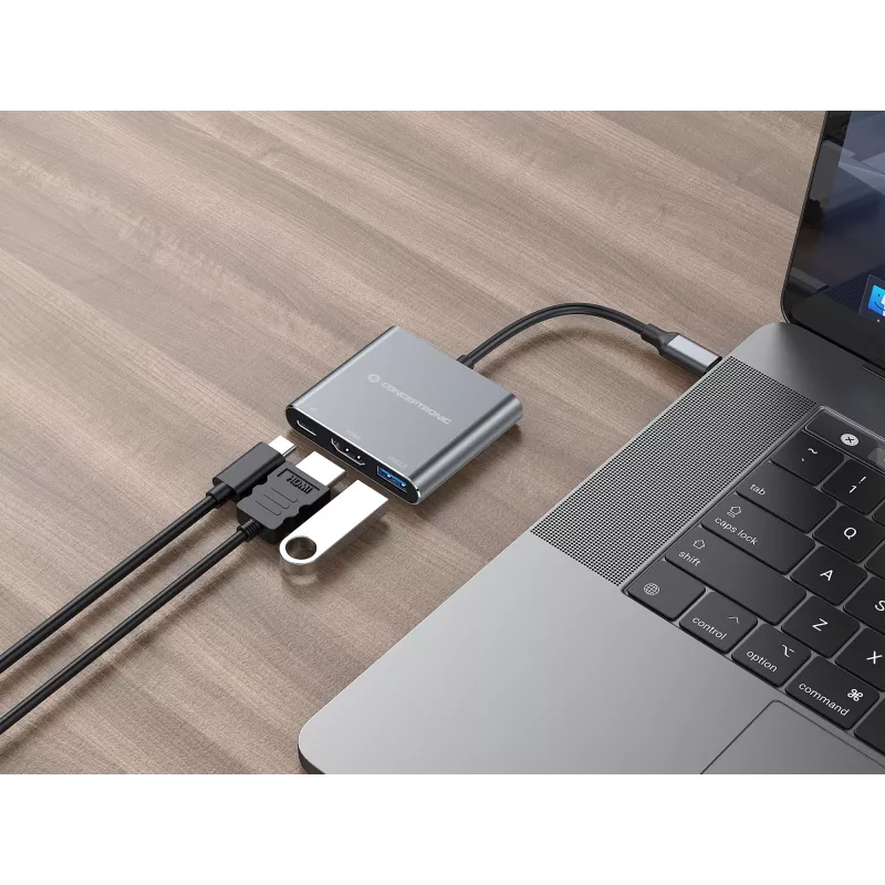 Estação de acoplamento Conceptronic DONN18G 3 em 1 USB 3.2 Gen 1, HDMI, USB 3.0, 100W USB PD