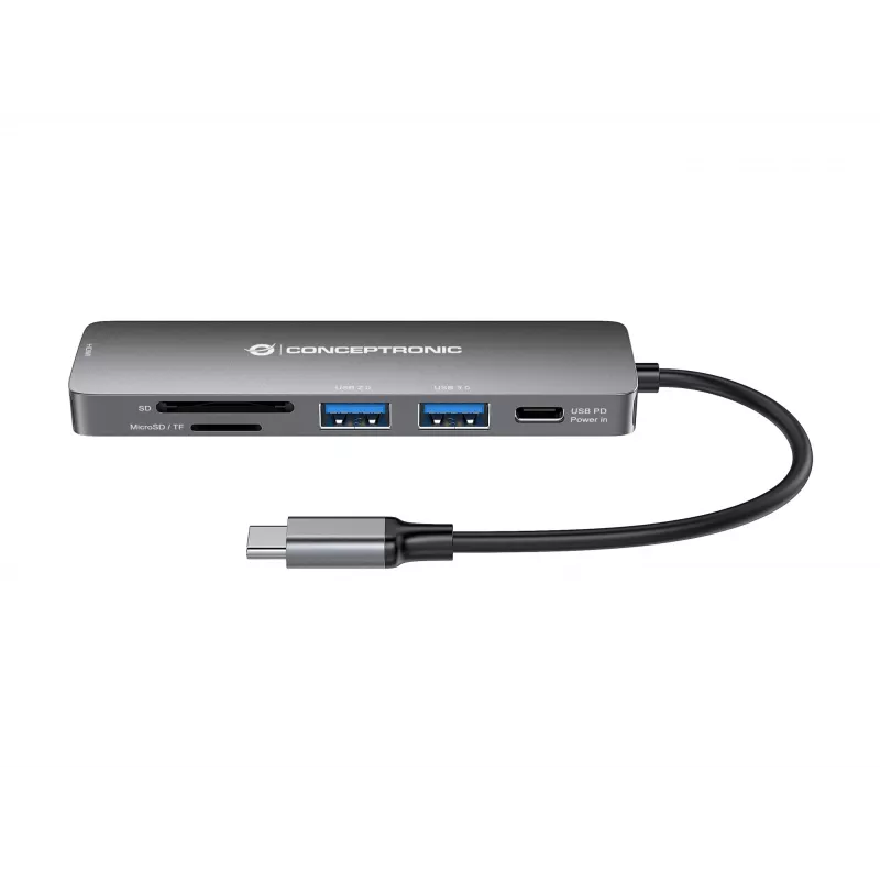 Estação de acoplamento Conceptronic DONN11G 6 em 1 USB 3.2 Gen 1, HDMI, 100W USB PD, USB 3.0, USB 2.0, SD, TF/MicroSD