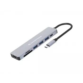 Estação de acoplamento Conceptronic DONN19G 7 em 1 USB 3.2 Gen 1, HDMI, USB-A 3.0 x 3, SD, TF/MicroSD, 100W USB PD
