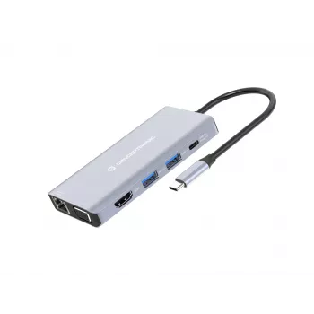 Estação de acoplamento Conceptronic DONN20G 10 em 1 USB 3.2 Gen 1, HDMI, VGA, USB-A 3.0 x 3, SD, TF/MicroSD, áudio, GbE LAN, 100W USB PD