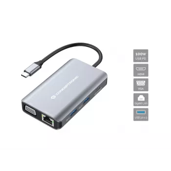 Dock para portátil/replicador de portas Conceptronic DONN21G com fios USB 3.2 Gen 1 (3.1 Gen 1) Type-C cinzento
