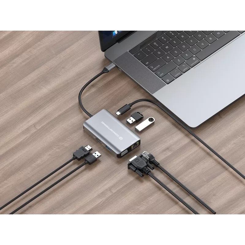 Dock para portátil/replicador de portas Conceptronic DONN21G com fios USB 3.2 Gen 1 (3.1 Gen 1) Type-C cinzento