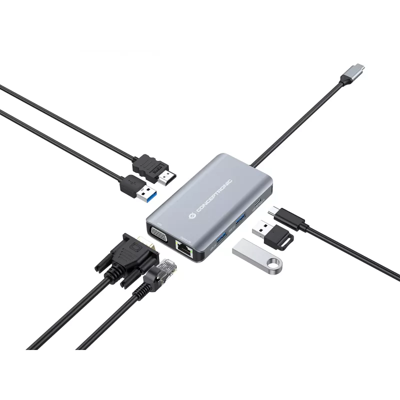 Dock para portátil/replicador de portas Conceptronic DONN21G com fios USB 3.2 Gen 1 (3.1 Gen 1) Type-C cinzento