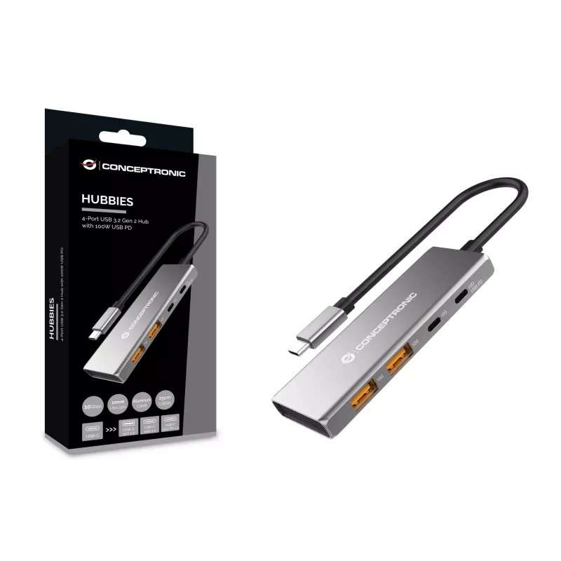 Hub de interfaces Conceptronic HUBBIES15G USB 3.2 Gen 2 (3.1 Gen 2) Type-C 10000 Mbit/s cinzento