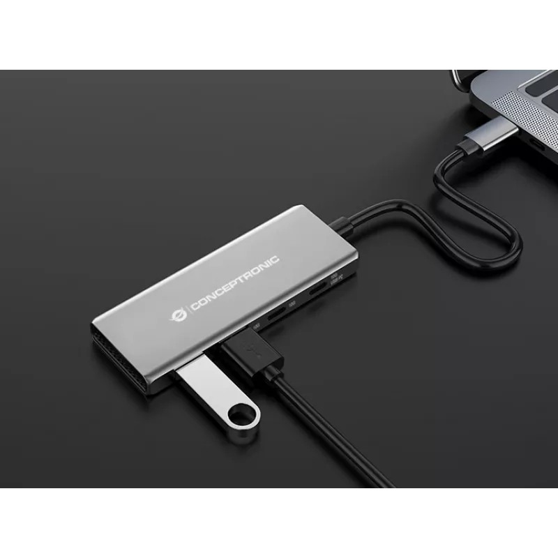 Hub de interfaces Conceptronic HUBBIES15G USB 3.2 Gen 2 (3.1 Gen 2) Type-C 10000 Mbit/s cinzento