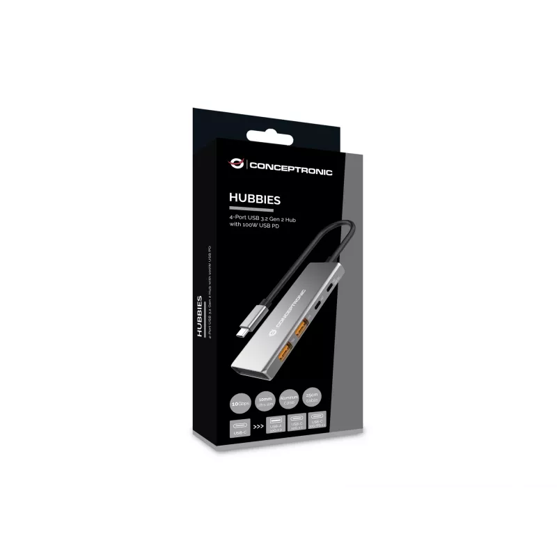 Hub de interfaces Conceptronic HUBBIES15G USB 3.2 Gen 2 (3.1 Gen 2) Type-C 10000 Mbit/s cinzento