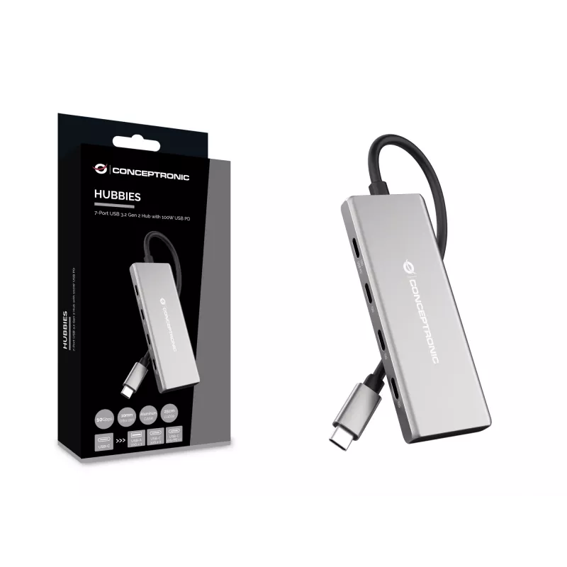 Hub de interfaces Conceptronic HUBBIES17G USB 3.2 Gen 2 (3.1 Gen 2) Type-C 10000 Mbit/s cinzento