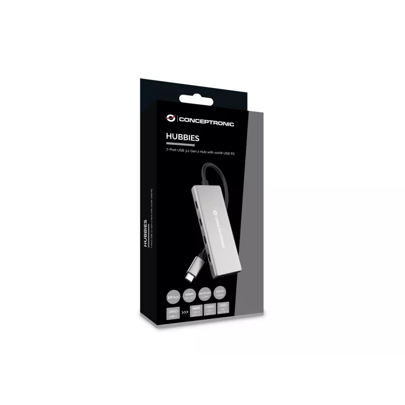 Hub de interfaces Conceptronic HUBBIES17G USB 3.2 Gen 2 (3.1 Gen 2) Type-C 10000 Mbit/s cinzento
