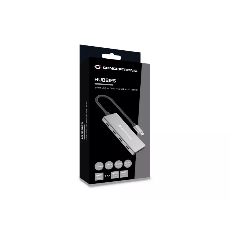Hub de interfaces Conceptronic HUBBIES16G USB 3.2 Gen 2 (3.1 Gen 2) Type-C 10000 Mbit/s cinzento