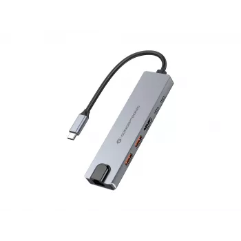 Estação de acoplamento Conceptronic DONN29G 6 em 1 USB 3.2 Gen 2, HDMI 4K60Hz, USB-A 10Gbps x 2, USB-C 10Gbps, GbE LAN, 140W USB PD 3.1