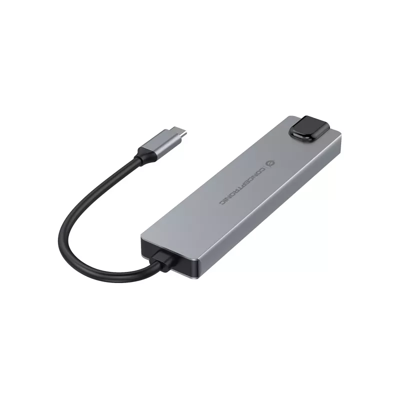Estação de acoplamento Conceptronic DONN29G 6 em 1 USB 3.2 Gen 2, HDMI 4K60Hz, USB-A 10Gbps x 2, USB-C 10Gbps, GbE LAN, 140W USB PD 3.1