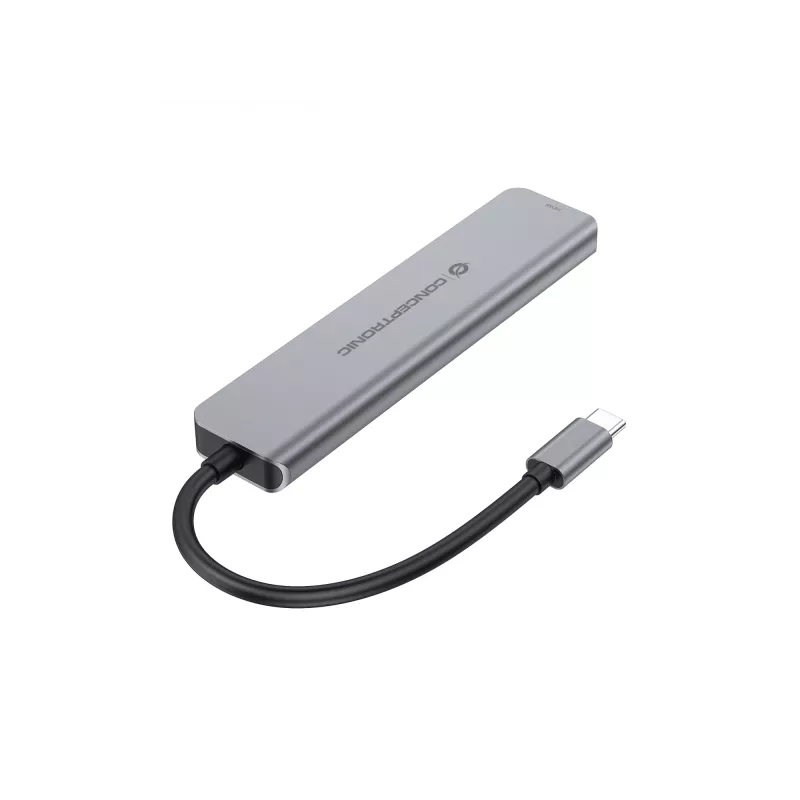 Estação de acoplamento 6 em 1 USB 3.2 Gen 1 CONCEPTRONIC DONN33G HDMI, 2×USB-A 5Gbps, 2×USB-C 5Gbps, 100W USB PD, prateado