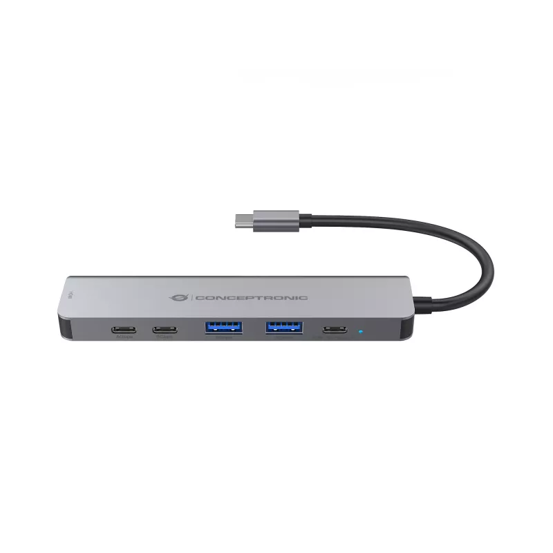 Estação de acoplamento 6 em 1 USB 3.2 Gen 1 CONCEPTRONIC DONN33G HDMI, 2×USB-A 5Gbps, 2×USB-C 5Gbps, 100W USB PD, prateado