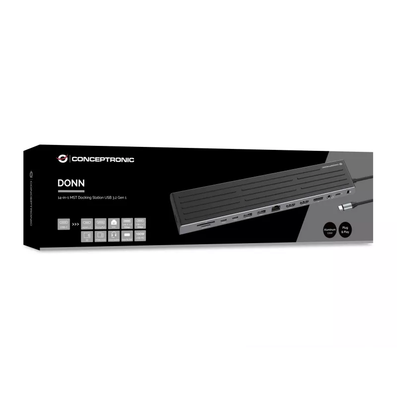 Estação de acoplamento Conceptronic DONN32B 14 em 1 USB 3.2 Gen 1 HDMI DP