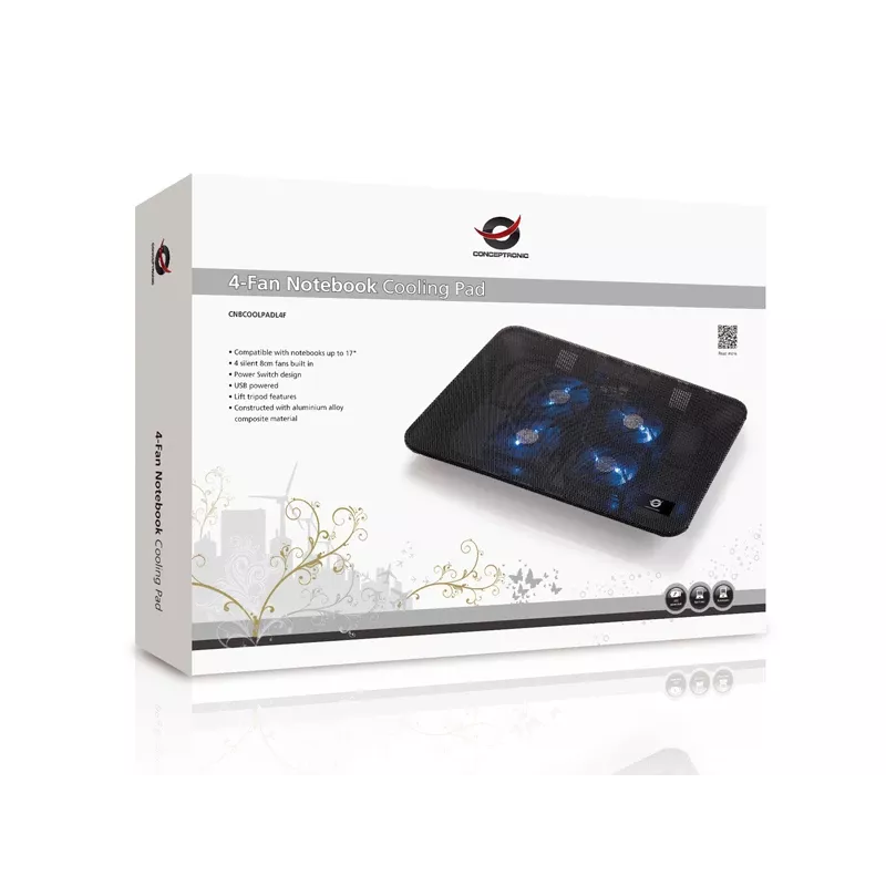 Base de arrefecimento para portátil Conceptronic THANA, para ecrãs até 39,6 cm (15,6 polegadas), 4 ventoinhas
