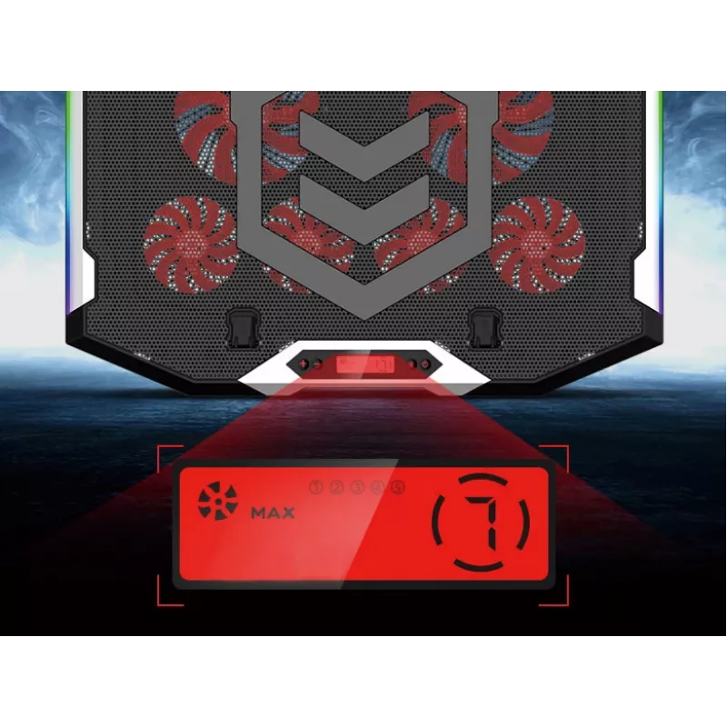 Suporte de arrefecimento para portátil gaming Conceptronic THYIA ERGO com 6 ventoinhas, 43,2 cm (17 polegadas), 6 unid., botões, cinzento, azul, verde, vermelho, China