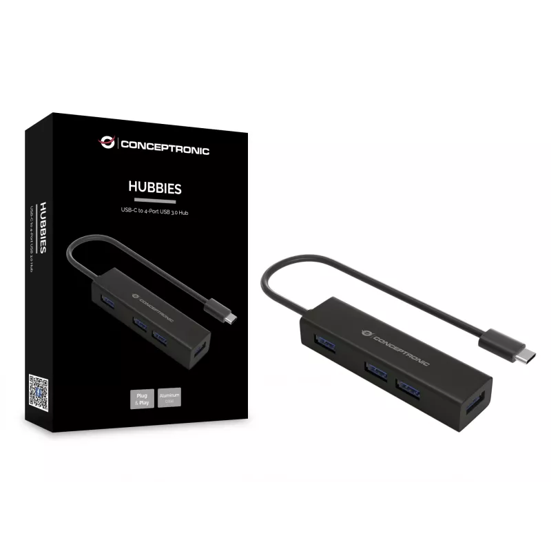 Hub Conceptronic HUBBIES USB-C para hub USB 3.0 de 4 portas