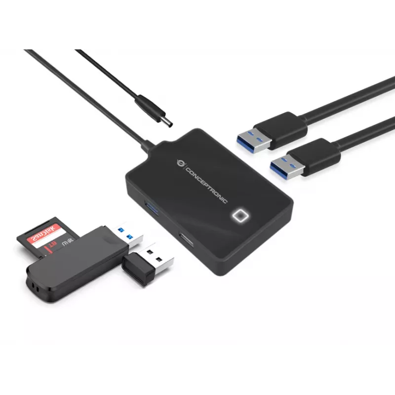 Hub Conceptronic HUBBIES USB 3.0/2.0 de 4 portas, cabo de 90 cm, USB 3.2 Gen 1 (3.1 Gen 1) Type-A, preto, USB 2.0, USB 3.2 Gen 1 (3.1 Gen 1) Type-A, China, 87 mm, 55 mm