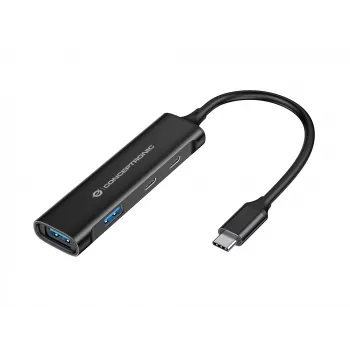 Hub Conceptronic HUBBIES USB 3.0 de 4 portas, 2 portas USB-C e 2 portas USB-A, caixa em alumínio, ficha USB-C