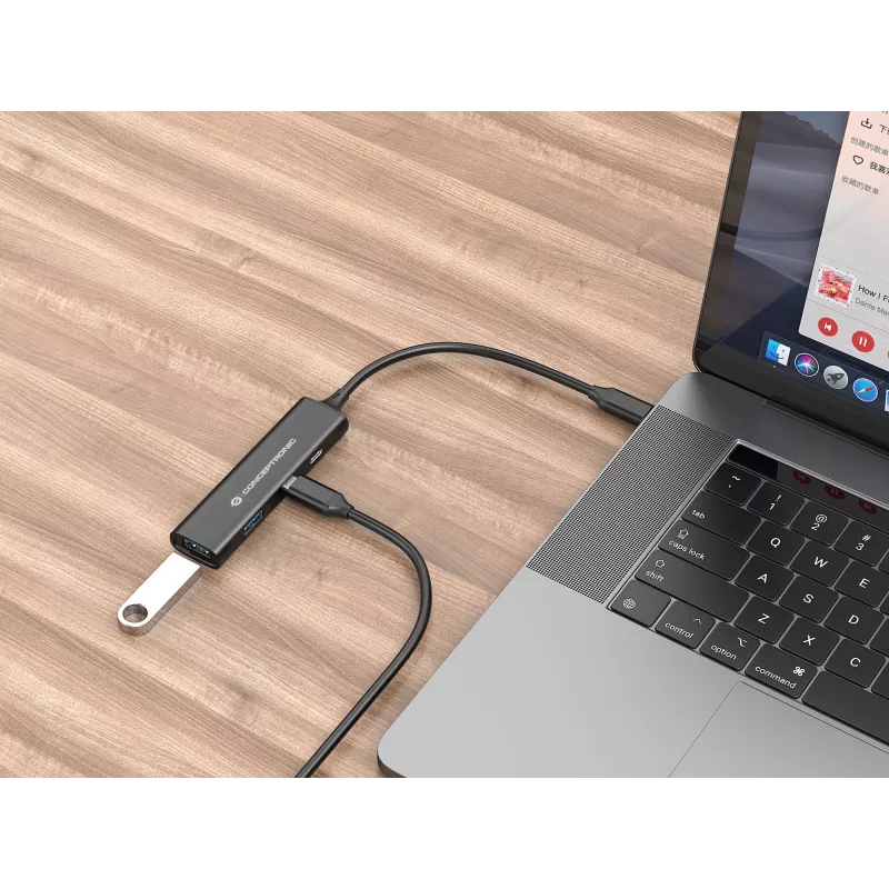 Hub Conceptronic HUBBIES USB 3.0 de 4 portas, 2 portas USB-C e 2 portas USB-A, caixa em alumínio, ficha USB-C