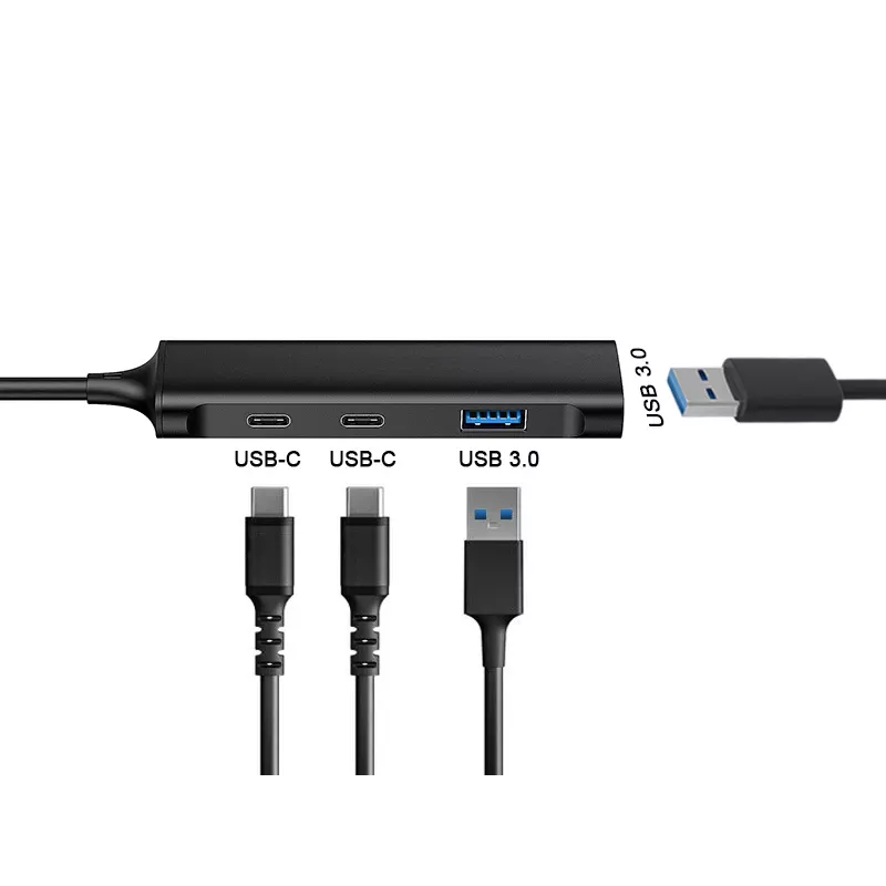 Hub Conceptronic HUBBIES USB 3.0 de 4 portas, 2 portas USB-C e 2 portas USB-A, caixa em alumínio, ficha USB-C