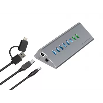 Combinação hub-carregador Conceptronic HUBBIES18G 10 em 1 60W USB 3.0, cabo USB-C-USB-A 2 em 1, USB 3.2 Gen 1
