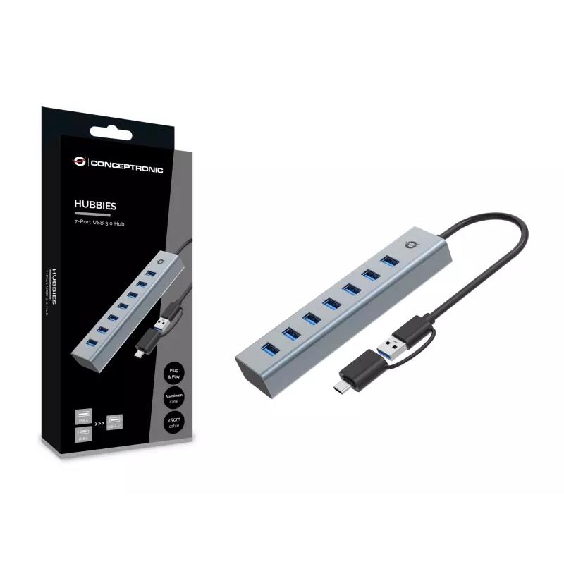 Hub Conceptronic HUBBIES21G USB 3.0 de 7 portas, 5 Gbit/s, USB-A x 7