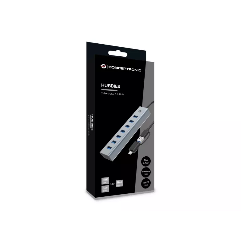 Hub Conceptronic HUBBIES21G USB 3.0 de 7 portas, 5 Gbit/s, USB-A x 7