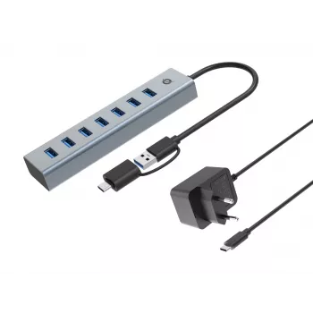 Hub Conceptronic HUBBIES21GP USB 3.0 de 7 portas com fonte de alimentação, 5 Gbit/s, USB-A x 7