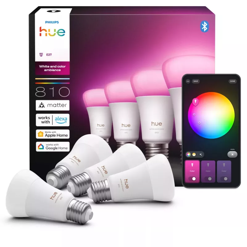 Lâmpada inteligente Philips A60 E27, Bluetooth/Zigbee, 6 W, 810 lm, branco, pack de 4