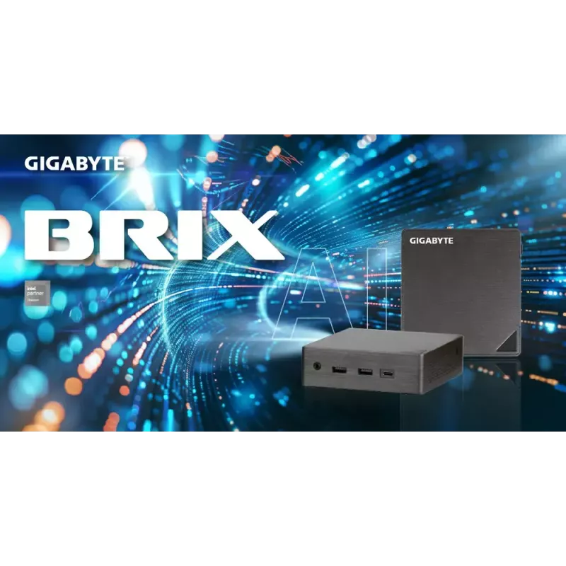 Mini PC barebone GIGABYTE BRIX Core Ultra 5 225H, caixa de 0,46 litros, DDR5 SO-DIMM, 2 slots de memória, até 96 GB, WiFi/BT, 2,5G LAN