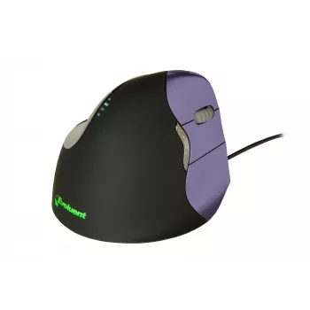 BakkerElkhuizen Evoluent 4 Small, para destro, design vertical, laser, USB Type-A, 2600 DPI, preto, roxo