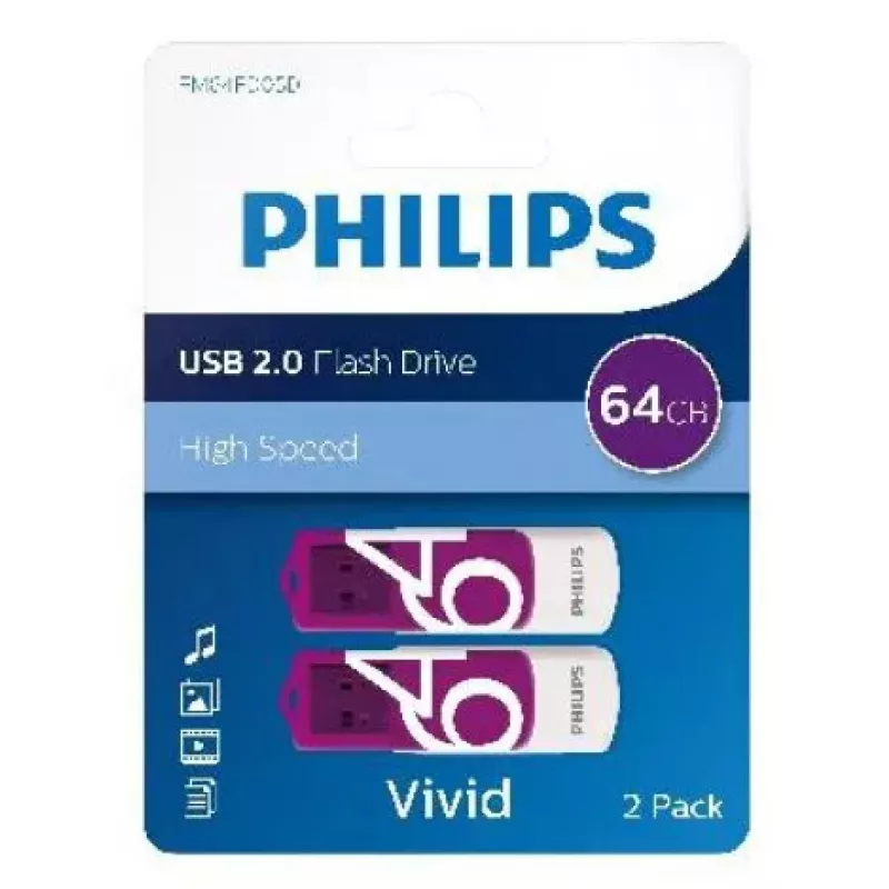 Philips FM64FD05D Vivid Edition pen USB de 64 GB, USB 2.0, Magic Purple, pack de 2