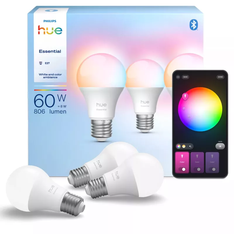 Philips Hue White and colour ambience Essential A60 – lâmpada inteligente E27 – 806 lm – 8W – pack de 3