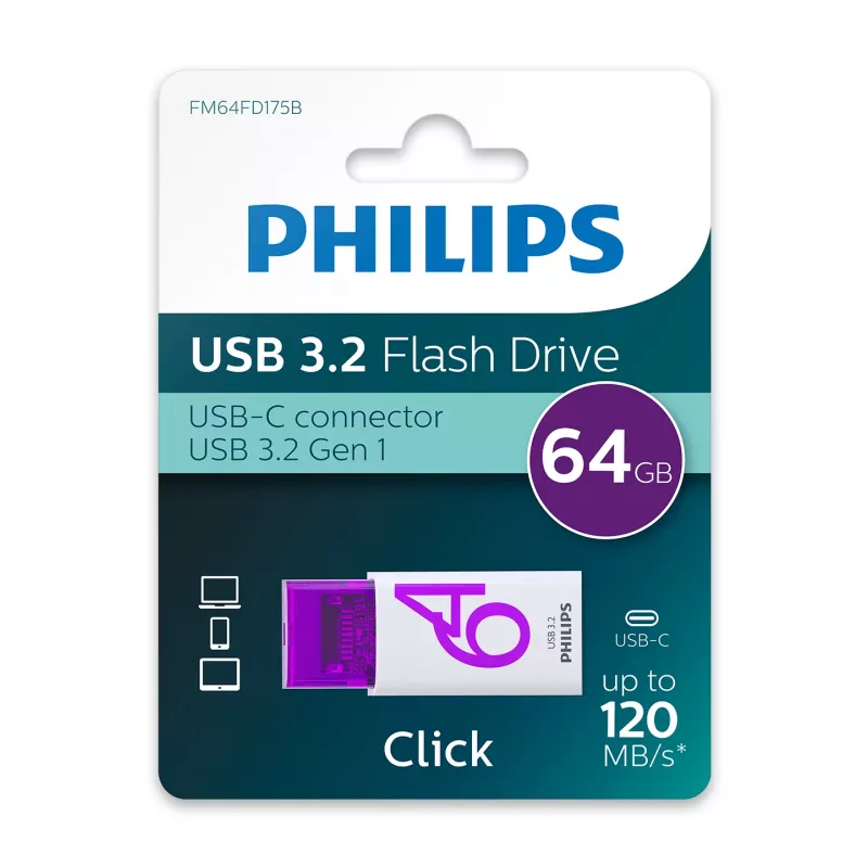 Philips Click Pen USB 64 GB USB Type-C 3.2 Gen 1 (3.1 Gen 1) violeta, branco