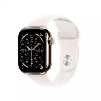 Smartwatch Apple Watch Series 11 GPS + Cellular 42mm caixa de titânio dourado pulseira desportiva Light Blush S/M