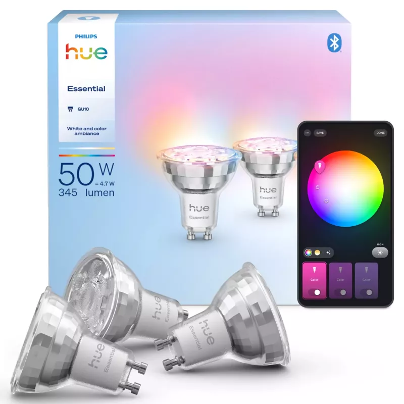 Philips Hue White and colour ambience Essential GU10 – projetor inteligente – 345 lm – 4,7 W – pack de 3