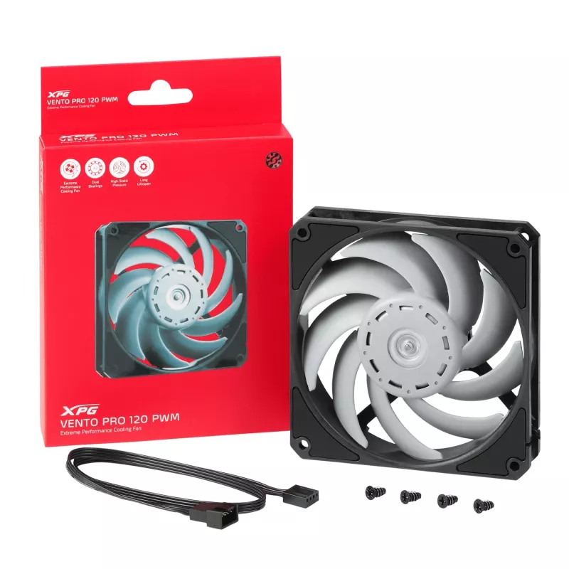 XPG VENTO PRO 120 PWM Preto, Ventoinha, 12 cm, 450 U/min, 2500 U/min, Preto, Branco