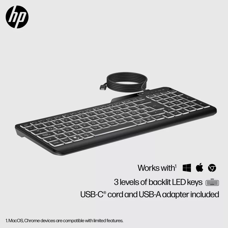 Teclado com retroiluminação com fios HP 400 Tamanho completo USB Preto