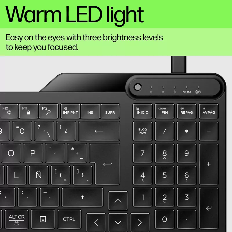 Teclado com retroiluminação com fios HP 400 Tamanho completo USB Preto