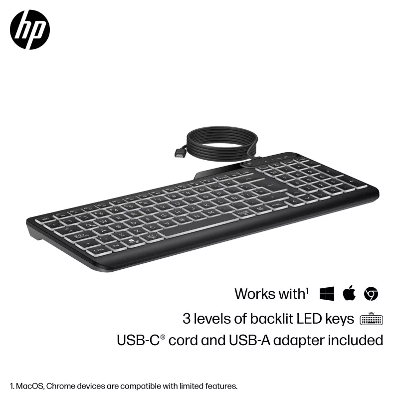Teclado com retroiluminação com fios HP 400 Tamanho completo USB Preto