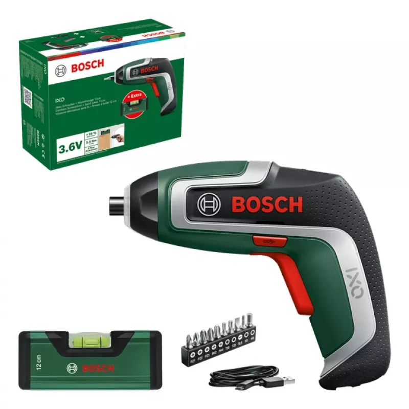 Parafusadeira a bateria Bosch IXO 7 com conjunto de 32 bits, aparafusadora manual recarregável
