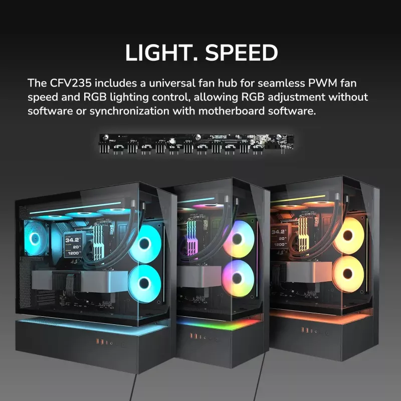 Caixa Midi-Tower COUGAR, CFV235, ARGB, vidro, preto