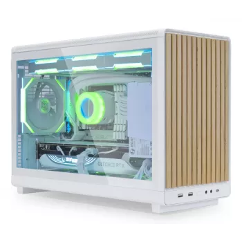 Caixa de PC Lian Li A3-mATX Micro Tower — branco com madeira, suporta fontes de alimentação ATX/SFX/SFX-L, Micro-ATX/Micro-ITX, 1x 3,5 polegadas + 2x 2,5 polegadas