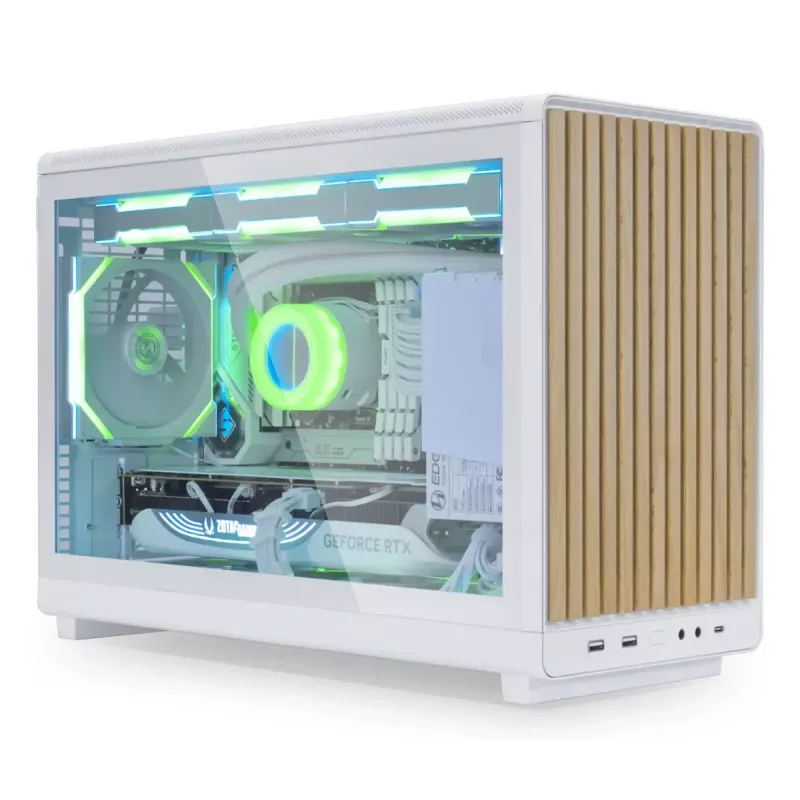 Caixa de PC Lian Li A3-mATX Micro Tower — branco com madeira, suporta fontes de alimentação ATX/SFX/SFX-L, Micro-ATX/Micro-ITX, 1x 3,5 polegadas + 2x 2,5 polegadas