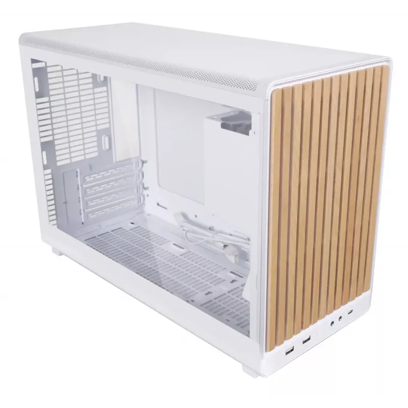 Caixa de PC Lian Li A3-mATX Micro Tower — branco com madeira, suporta fontes de alimentação ATX/SFX/SFX-L, Micro-ATX/Micro-ITX, 1x 3,5 polegadas + 2x 2,5 polegadas