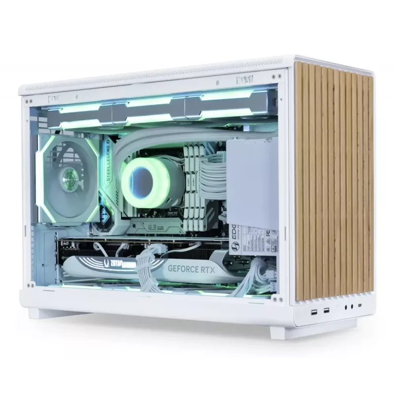 Caixa de PC Lian Li A3-mATX Micro Tower — branco com madeira, suporta fontes de alimentação ATX/SFX/SFX-L, Micro-ATX/Micro-ITX, 1x 3,5 polegadas + 2x 2,5 polegadas
