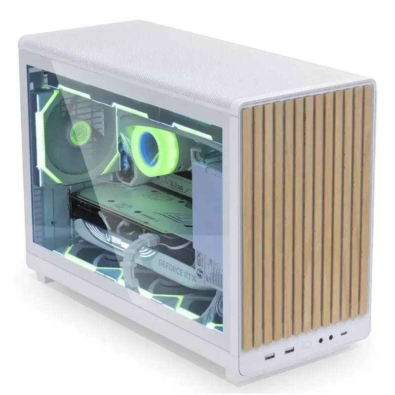 Caixa de PC Lian Li A3-mATX Micro Tower — branco com madeira, suporta fontes de alimentação ATX/SFX/SFX-L, Micro-ATX/Micro-ITX, 1x 3,5 polegadas + 2x 2,5 polegadas